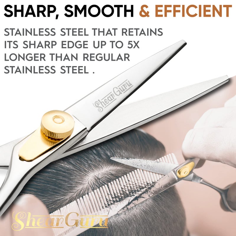 ShearGuru Professional Barber Kit/Salon Haircut Scissors Cutting Set - 6.5"-Straight Edge Razor Sharp Barber Scissors + Texturizing Thinning Shears Styling Hair for Women Men - Image 2